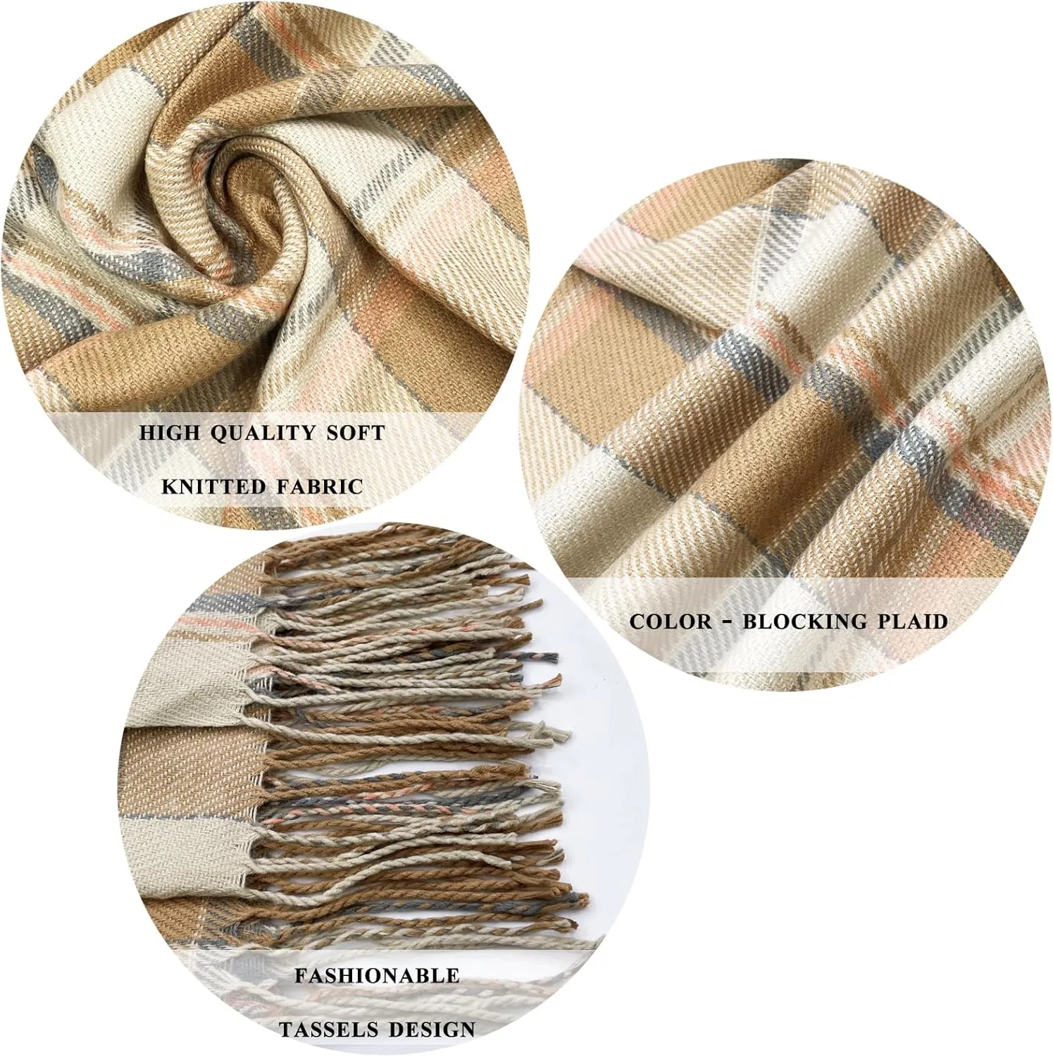 woogwin Winter Scarf for Women Cashmere Feel Plaid Warm Long Blanket Scarves Big Grid Pashmina Shawls and Wraps