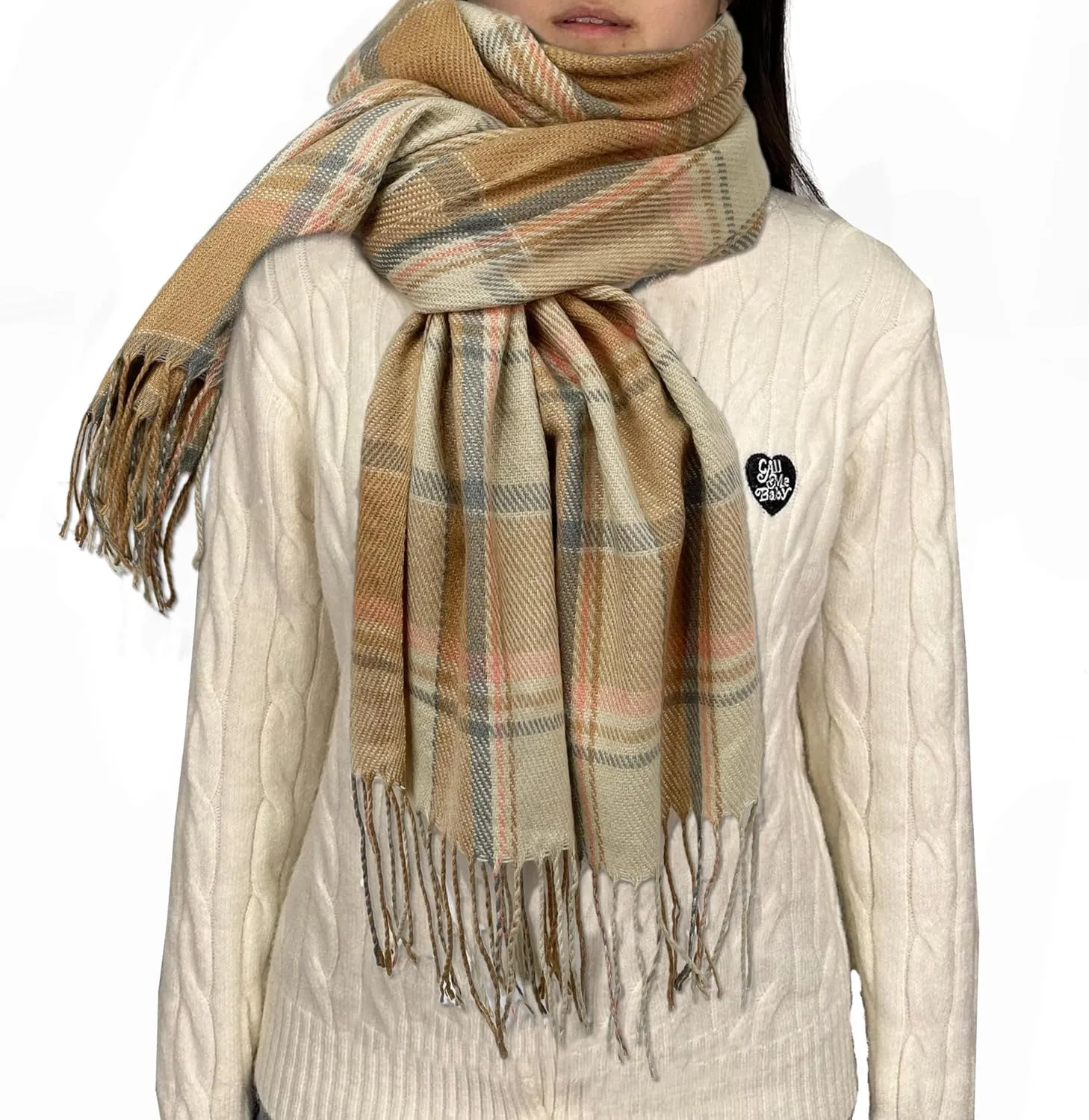 woogwin Winter Scarf for Women Cashmere Feel Plaid Warm Long Blanket Scarves Big Grid Pashmina Shawls and Wraps