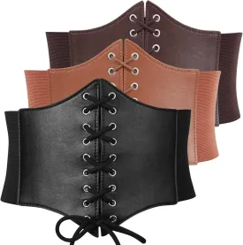 XZQTIVE Black Corset Waist Belt for Women, Wide Elastic Tie Waspie Belt for Dresses 4.7inch