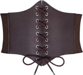XZQTIVE Black Corset Waist Belt for Women, Wide Elastic Tie Waspie Belt for Dresses 4.7inch